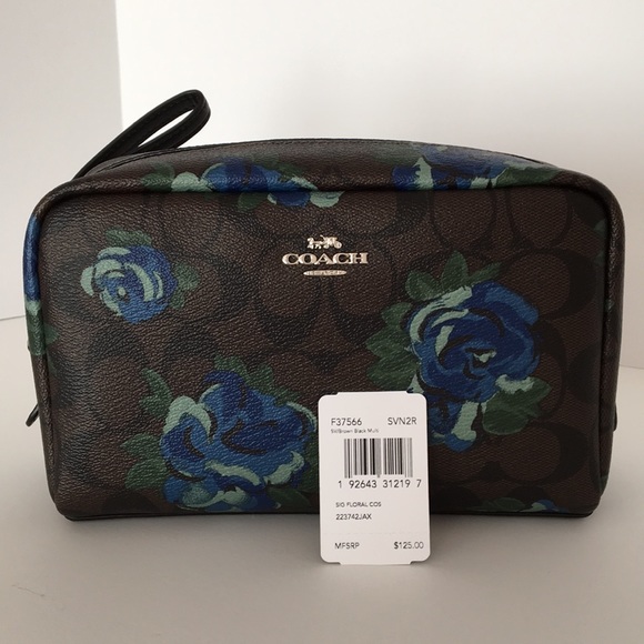 Coach Signature Jumbo Blue Floral Cosmetic Case - Picture 6 of 8